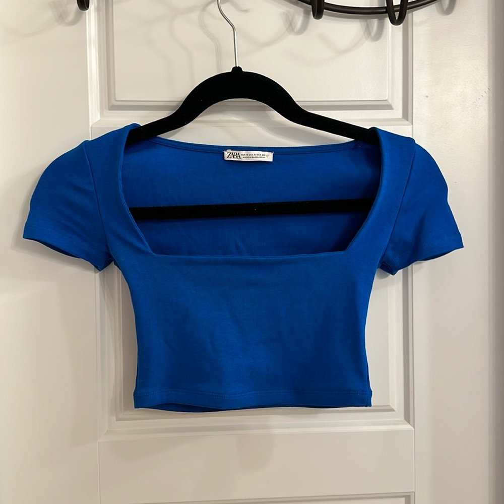 Zara Cobalt Blue Square Neck Crop Top Size S